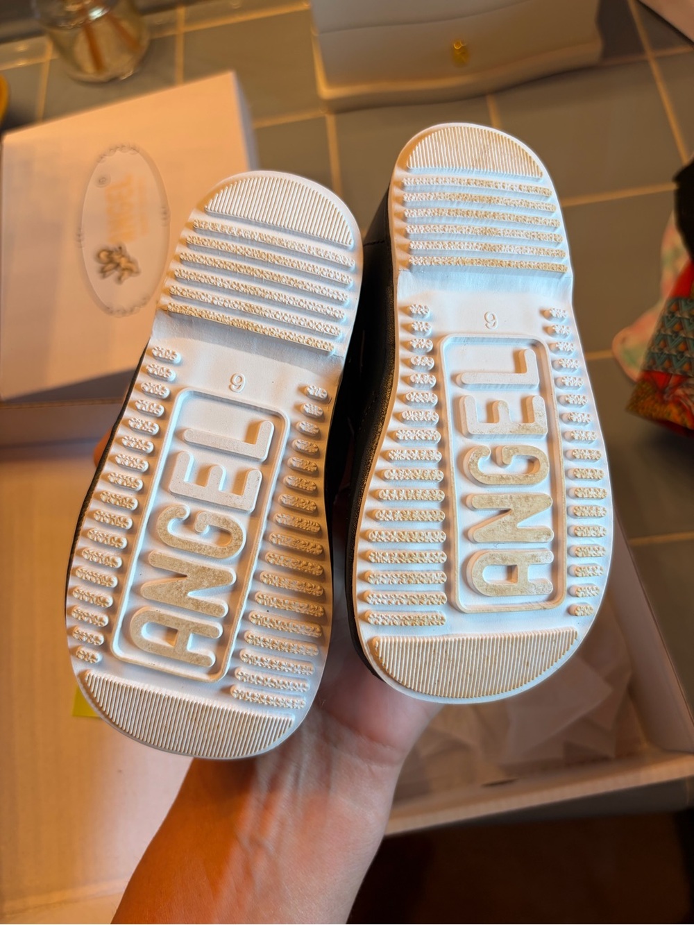 Angel Kids White-Soled Black Sneakers with ANGEL Outsole Logo